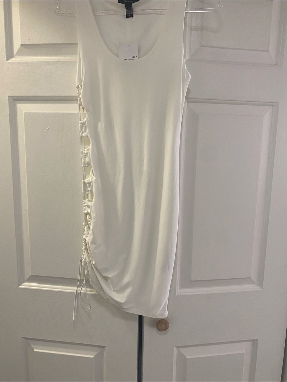 Forever 21 White Side-Ruched Tie Mini Dress
